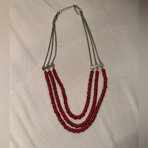 Paparazzi Tierra Trails Red and Silver beaded Necklace - Picture 5 of 7